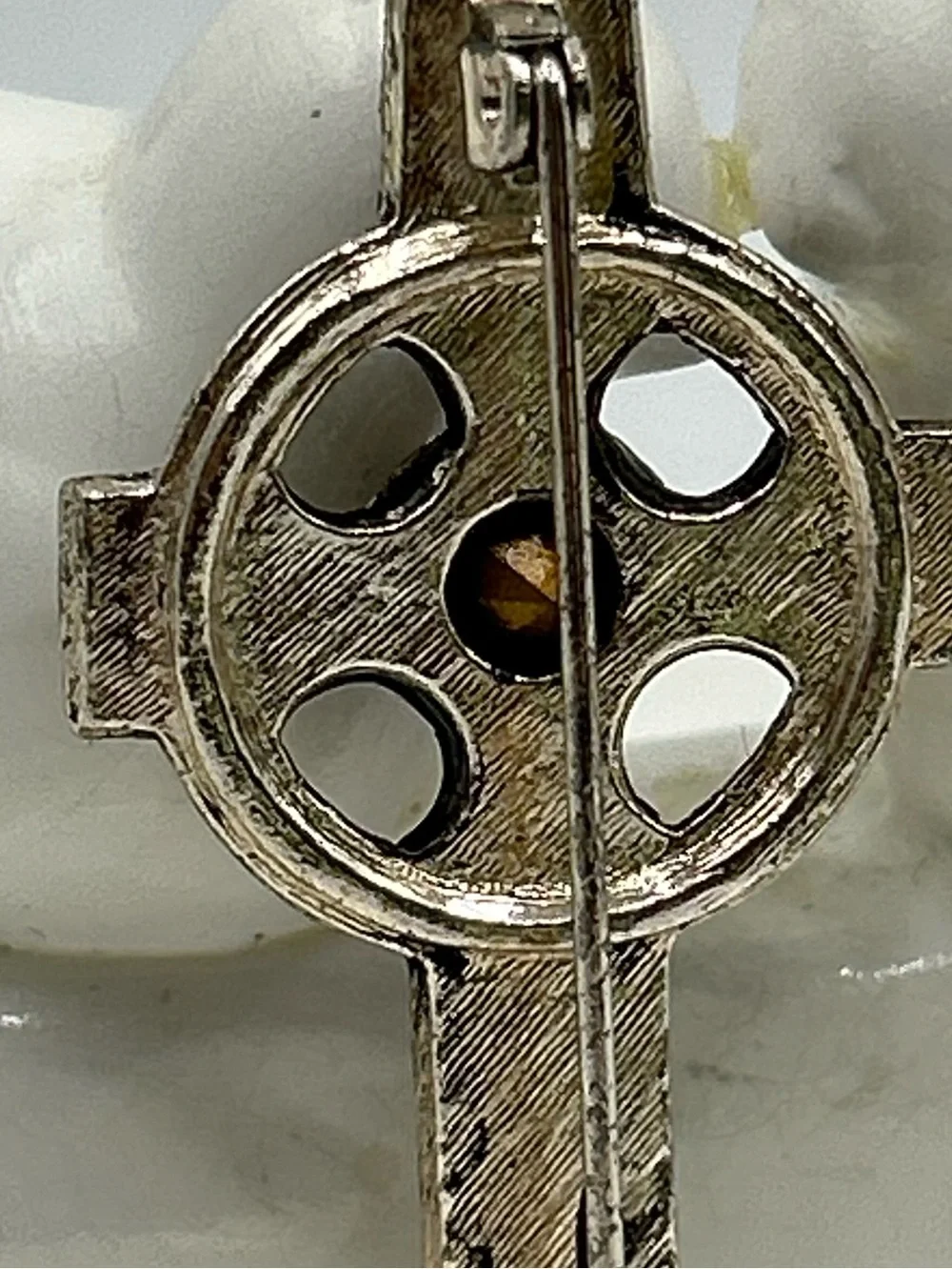 Vintage Celtic Gothic Cross Irish Knotwork Purple Crystal Rhinestone Pin Brooch